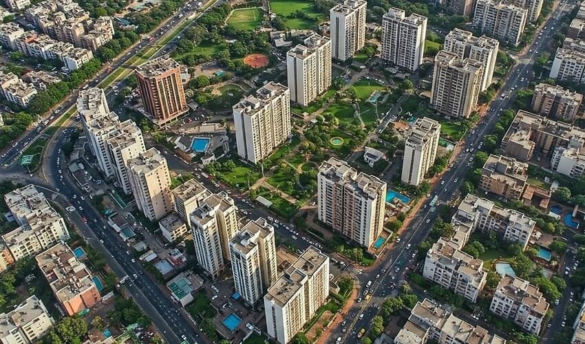 Aerial image of Baner displaying its mix of residential spaces, greenery, and urban infrastructure.