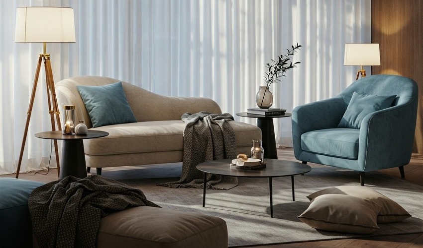 Calm luxury interior using textures and lighting to enhance mood and support well-being.