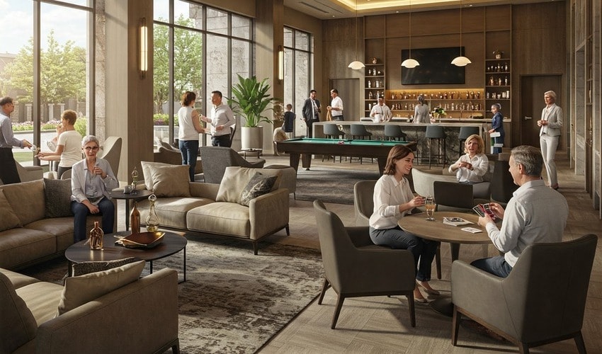 Residents enjoying activities in the modern clubhouse at 24K Manor, Pune.