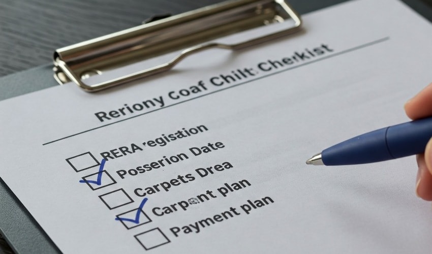 RERA compliance checklist for buyers showing key criteria before booking a real estate property.