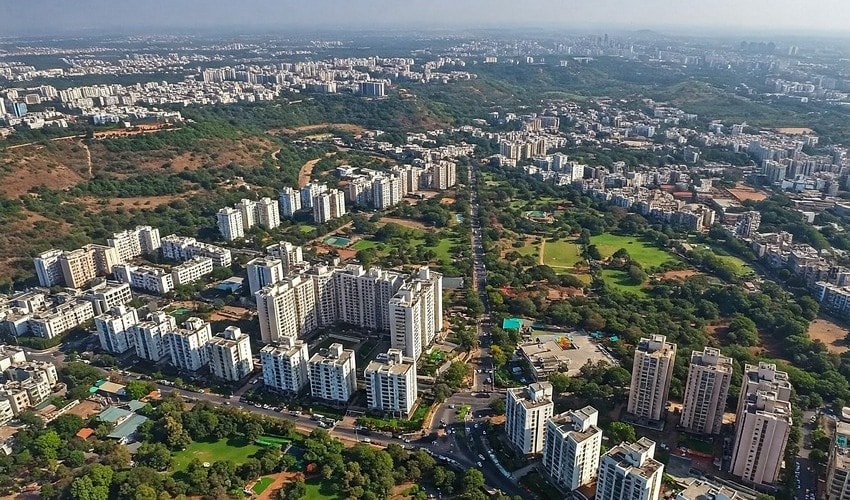 Township aerial view highlighting Baner 3 BHK flat residences