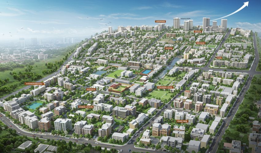 Infographic showing the growth and investment potential of Baner, Pune, highlighting key business hubs and residential areas