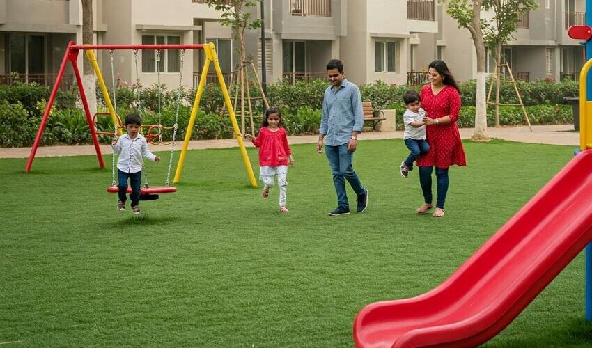 Landscaped gardens at luxury projects in Pimple Nilakh