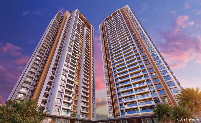 Luxury residential project near Pan Card Club Road with high-rise towers and greenery.