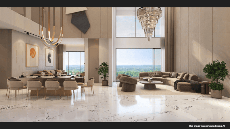 Spacious living room interior of a 3 BHK luxury apartment for sale in Pimple Nilakh Pune.