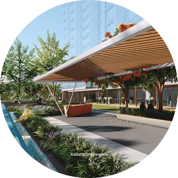 Serene green lawns enhance your lifestyle in luxury apartments in Pune.