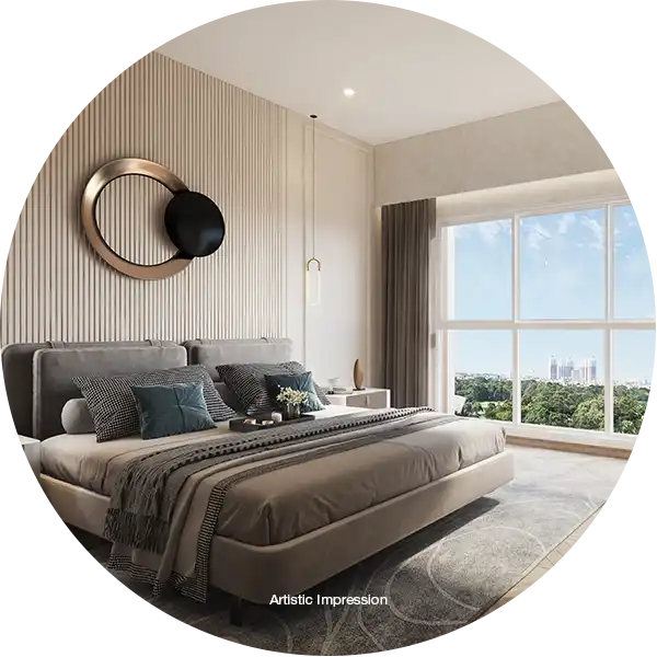 Rest in refined comfort at Kolte Patil Altura’s master bedroom