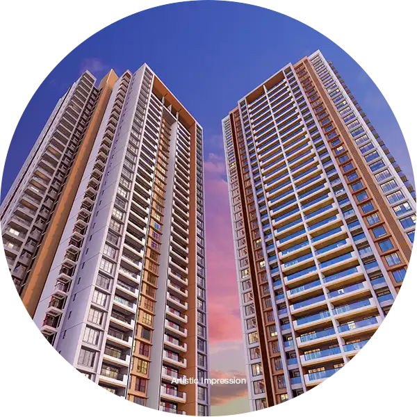 Worm’s-eye twilight view of luxury residential projects in Pune